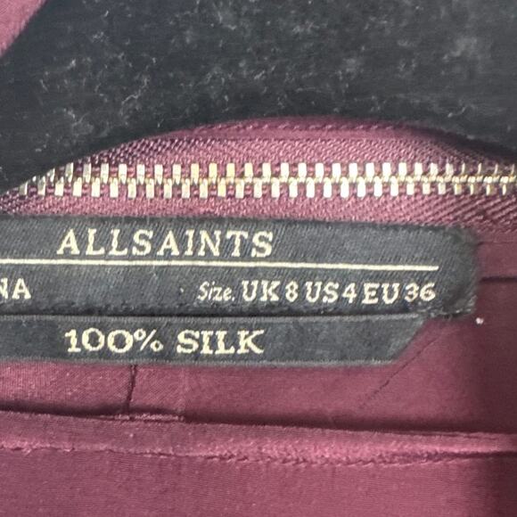AllSaints Womens Silk Dress Adria Zipper Surplice A-Line Mini Merlot Size 4 - Picture 6 of 9
